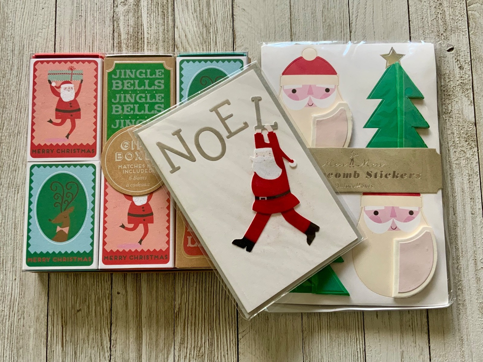 RETIRED Meri Meri Christmas gift boxes, honeycomb stickers, card ~ NOS Set of 3