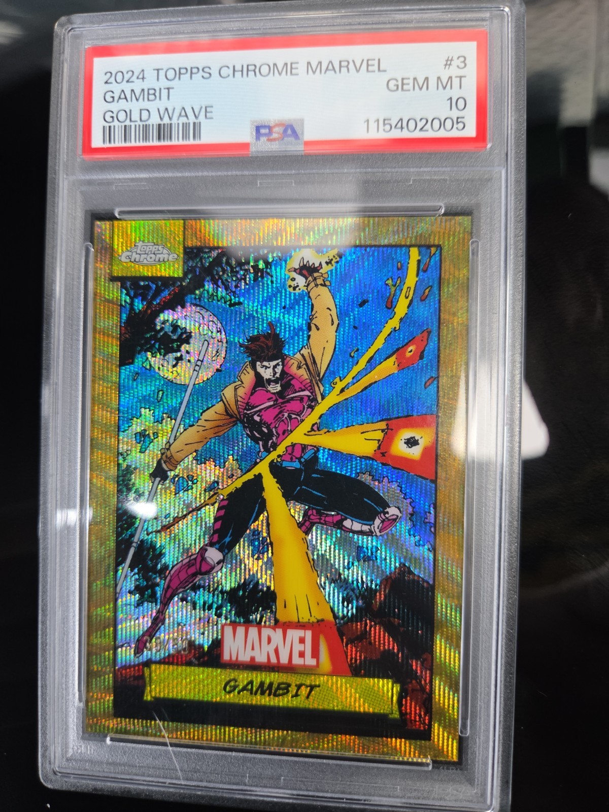 2024 Topps Chrome Marvel #3 Gambit Gold Wave Refractor 01/50 PSA 10 Alpha X-Men