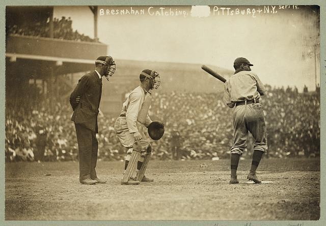 New York Giants Roger Bresnahan 1908 Catching vs Pittsburgh Pirates Baseball