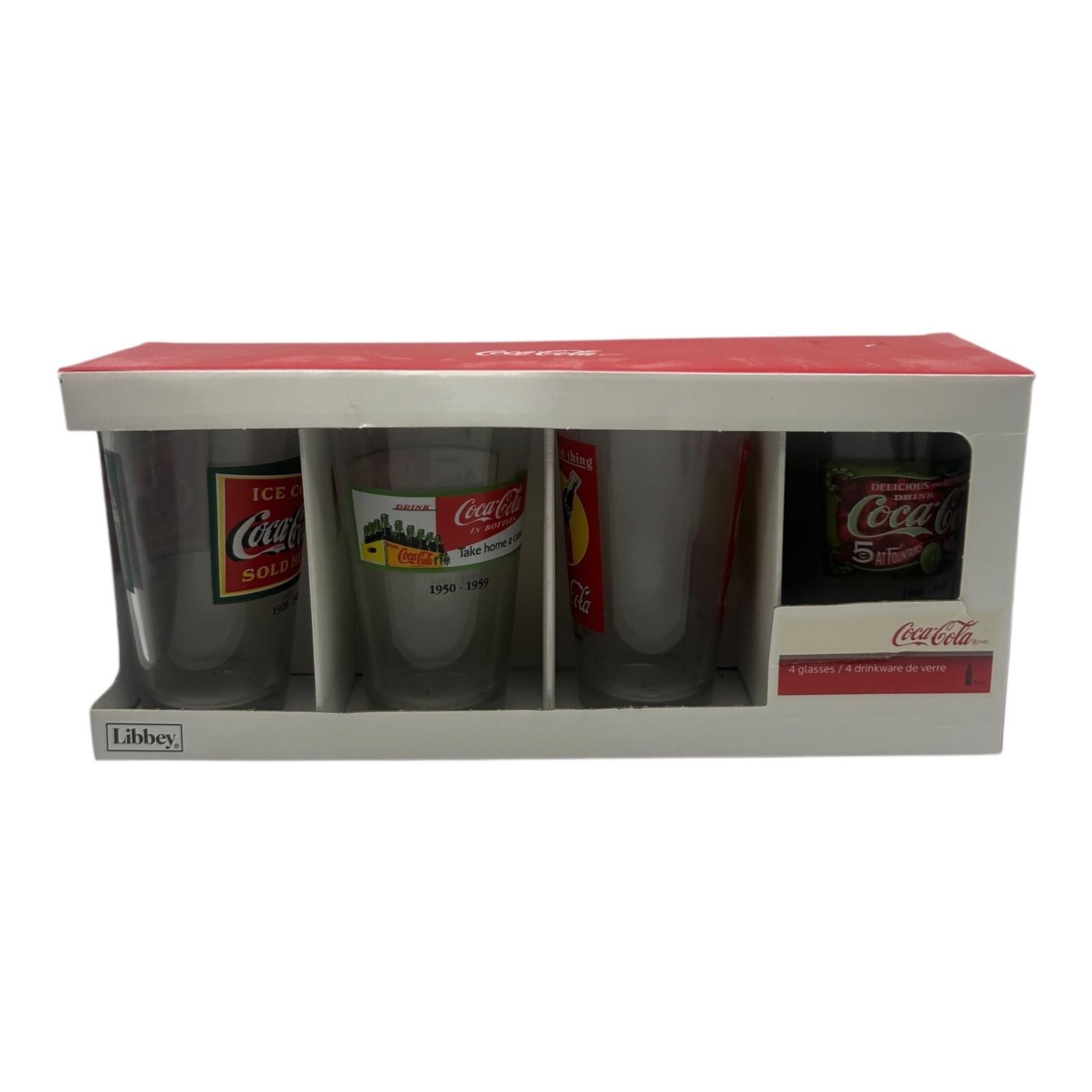 Coca-Cola Libbey Glassware Set Of 4 Iconic Logo Tumblers 1886-1959 Coke Glass
