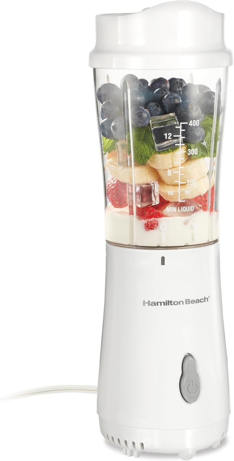 White Hamilton Beach Portable Blender, 14oz BPA-Free Cup for Smoothies Shakes