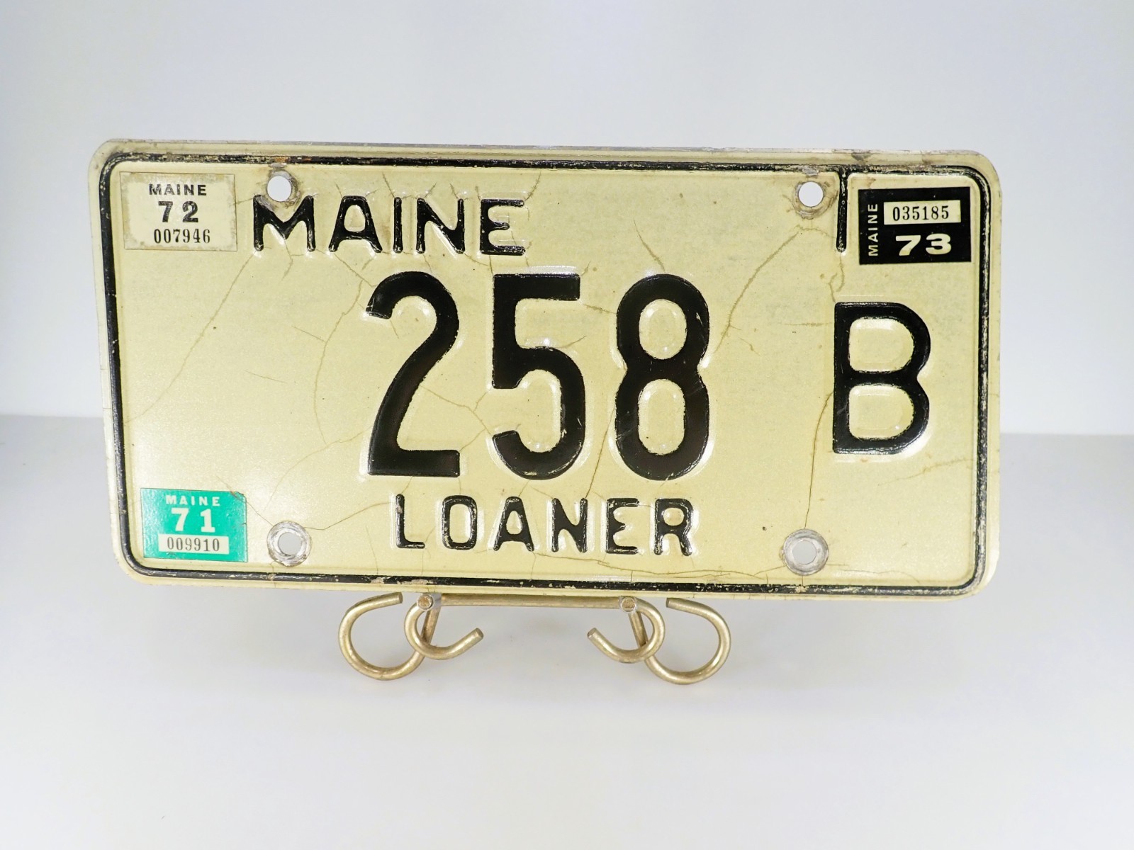Vintage Maine Loaner License Plate 258 B 1971 1972 1973 Stickers Embossed Auto