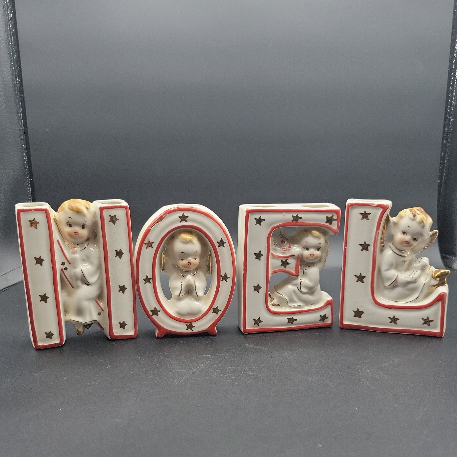 Vintage Artmark NOEL candleholder angel  set. REPAIR to 