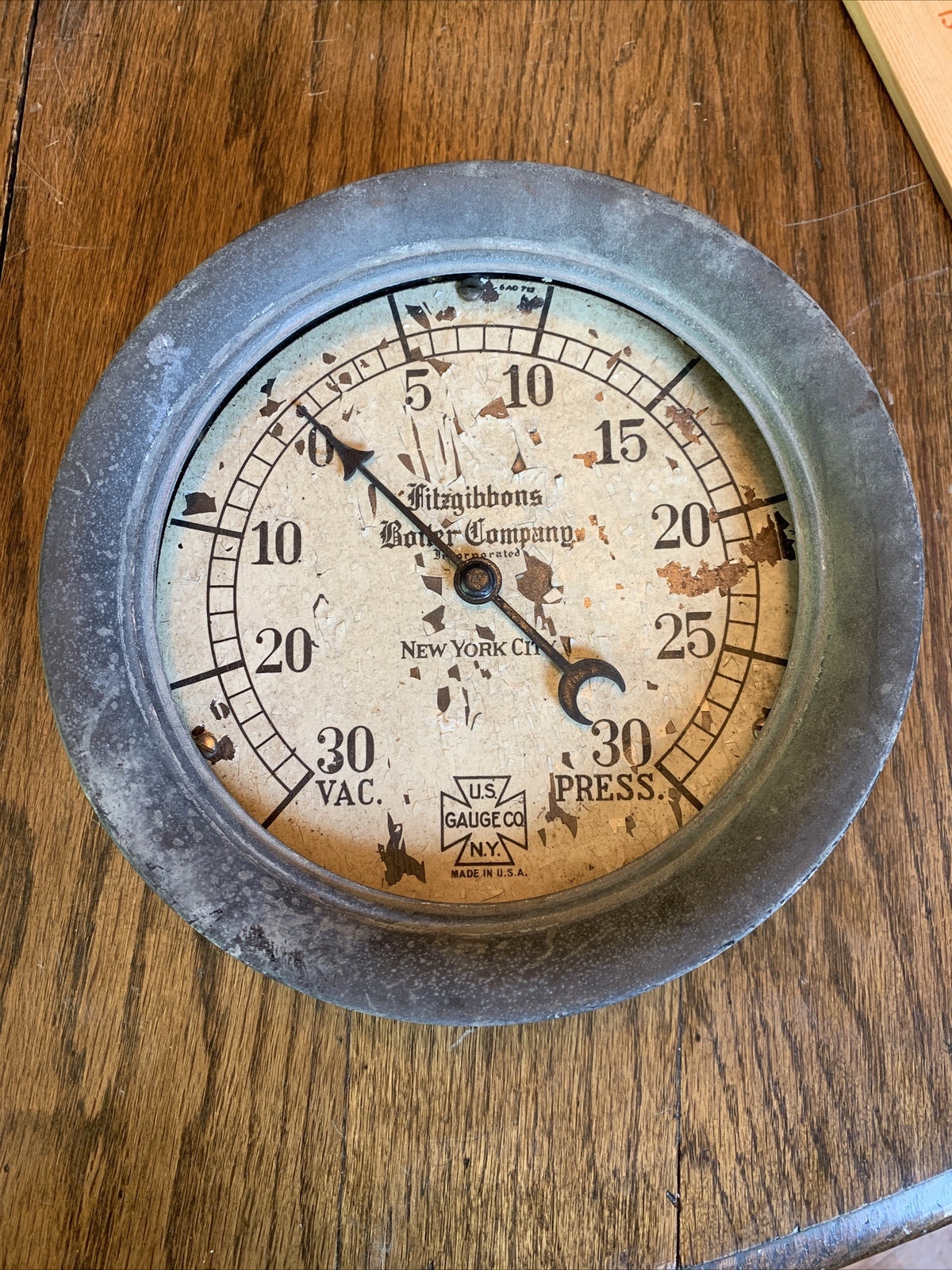 Antique Fitzgibbons Boiler Co. Steam Gauge