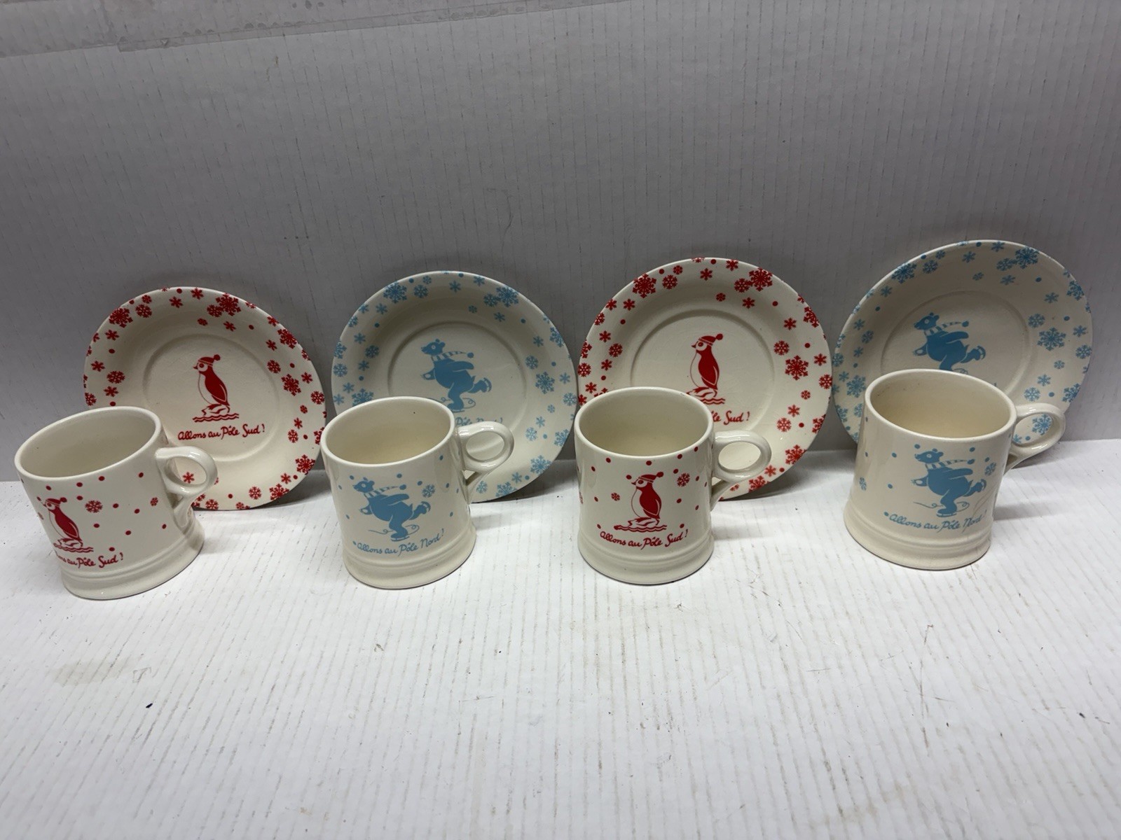 Anthropologie Biscuit Allons Au Pole Sud Nord Penguin & Bear Cups And Saucers 4