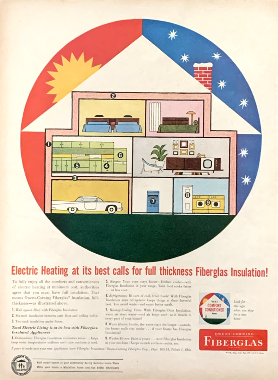 Owens-Corning Fiberglas Comfort Conditioned Home Vintage 1959 Print Ad #1114