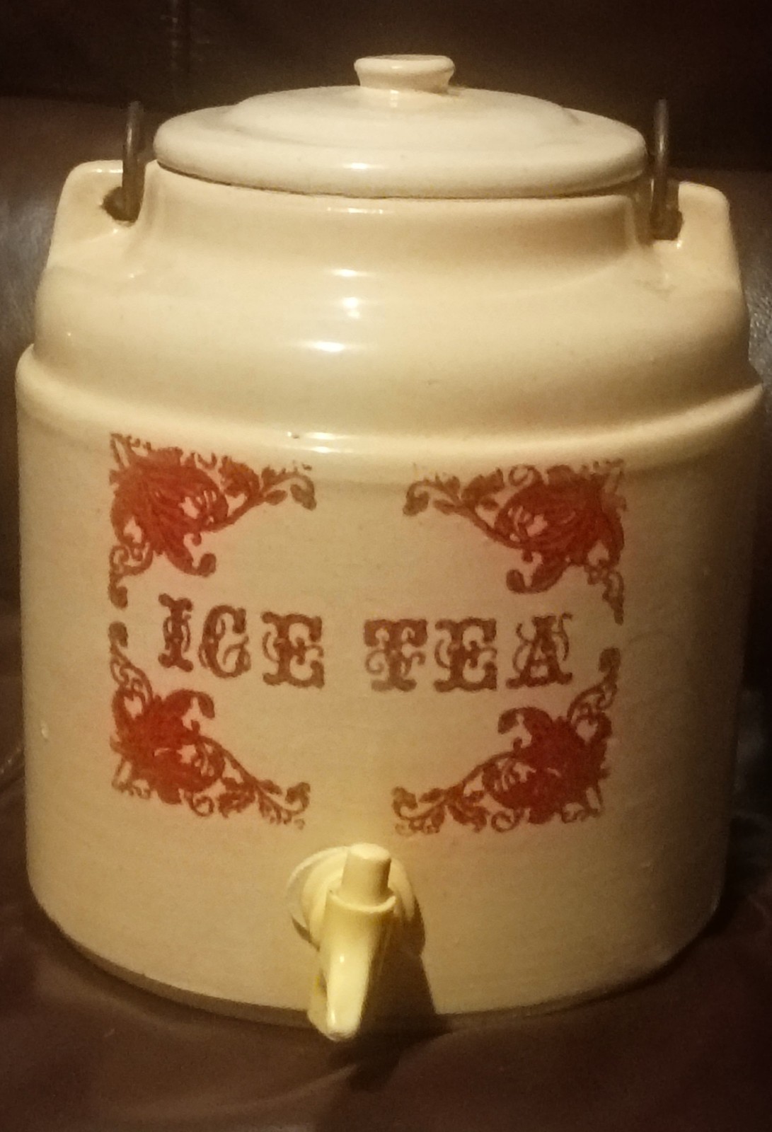 Vintage Country Farmhouse Ceramic Ice Tea Crock Dispenser with Lid & Spigot
