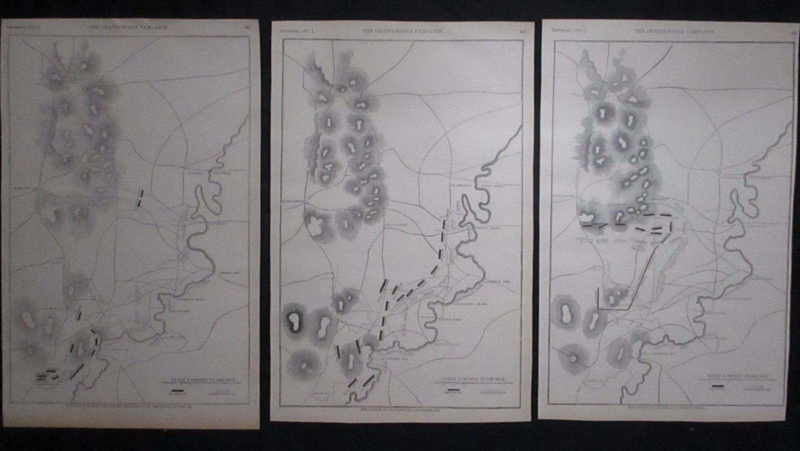 3 1894 Civil War Prints - Chickamauga Battlefield Maps, Troop Positions, 1863