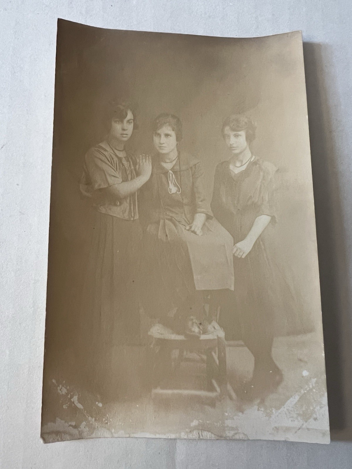 Vintage 1921 Stara Zagora Bulgaria Real Photo Postcard Three Young Women
