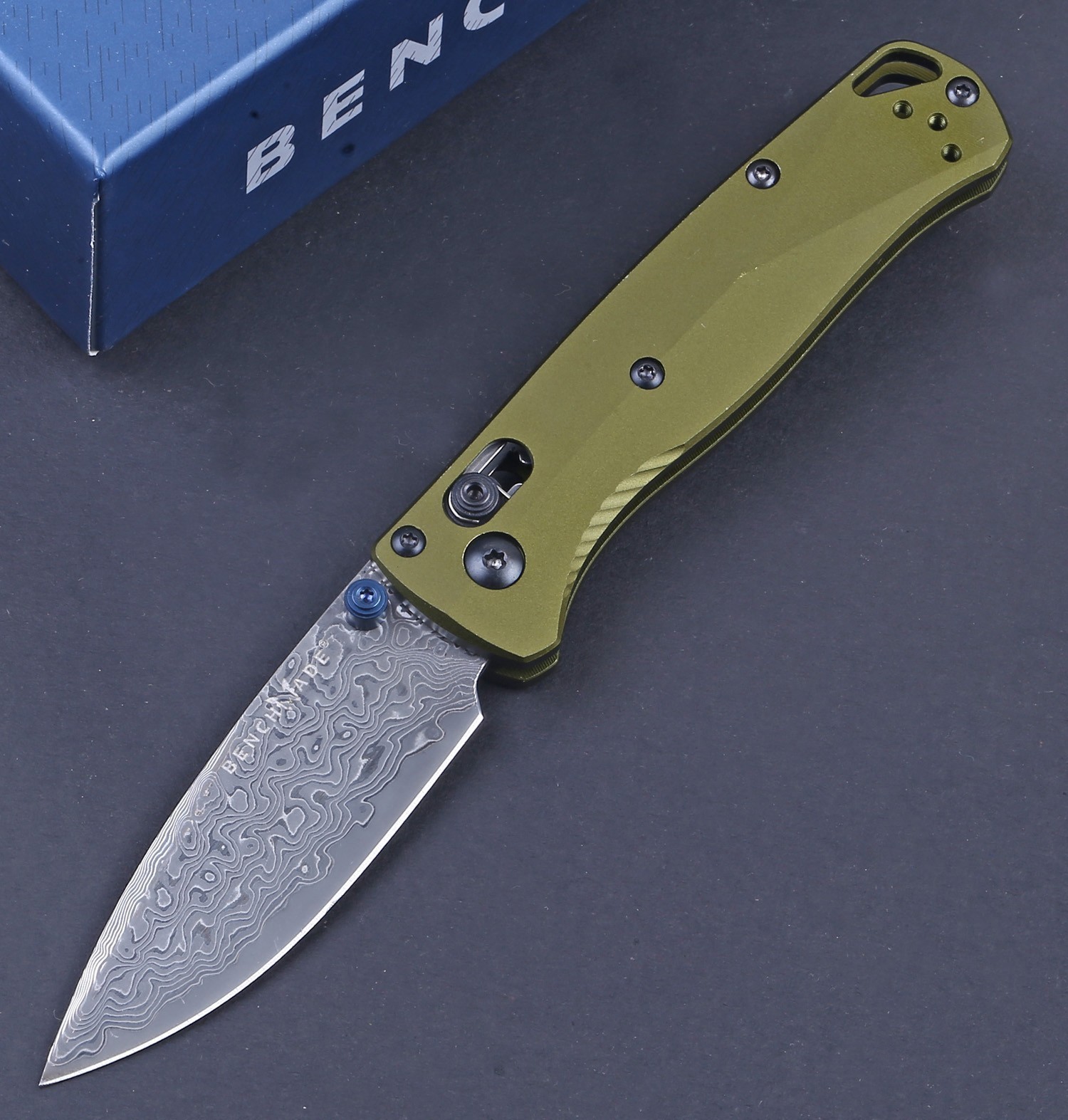 2025 New 535 Aluminum Green Handle Damascus Steel Blade Axis Lock Pocket Knife