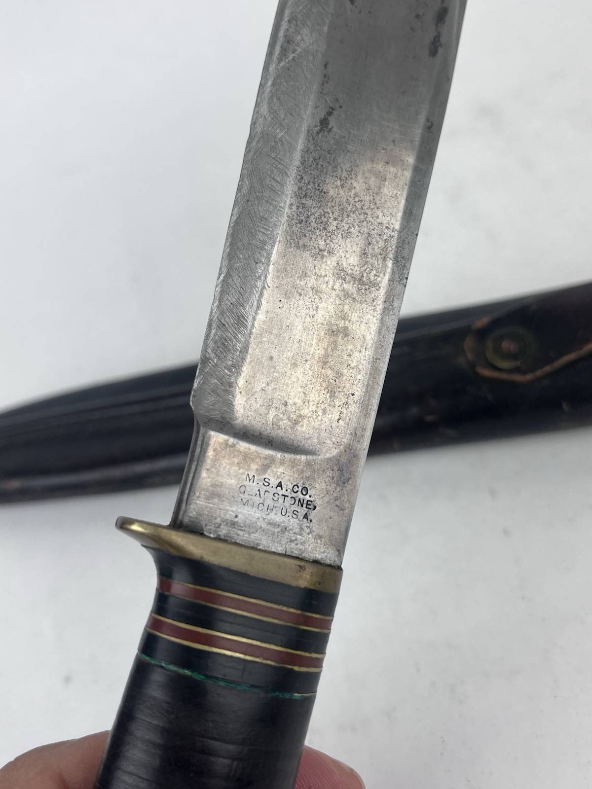 Vintage M.S.A. Co. GLADSTONE, MICH USA 6 3/4” Fixed Blade With Sheath RARE MSA