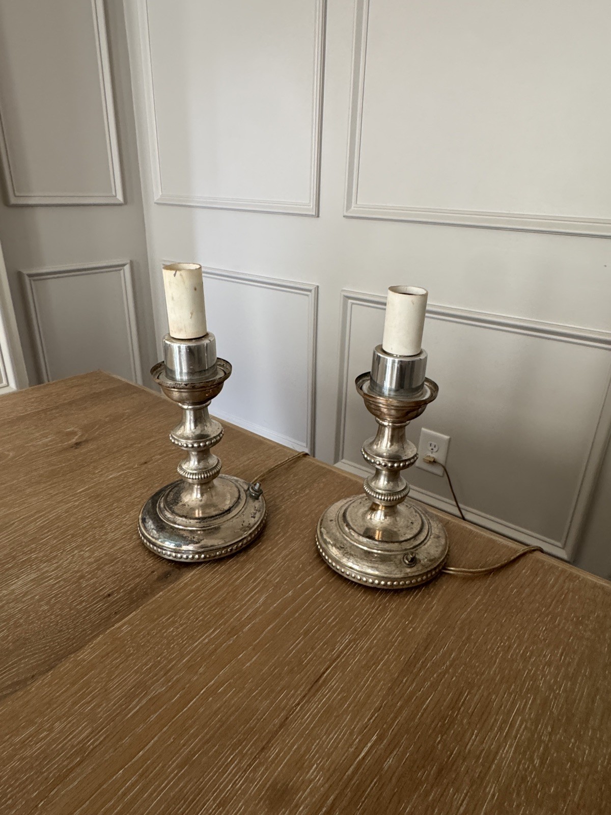 Vintage Pair Coats Brass , Silver Plated General Electric Lamps 