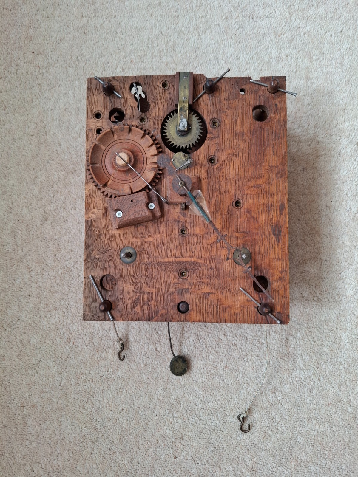 Antique Eli Terry Jr. Type Short Drop Wooden Clock Movement