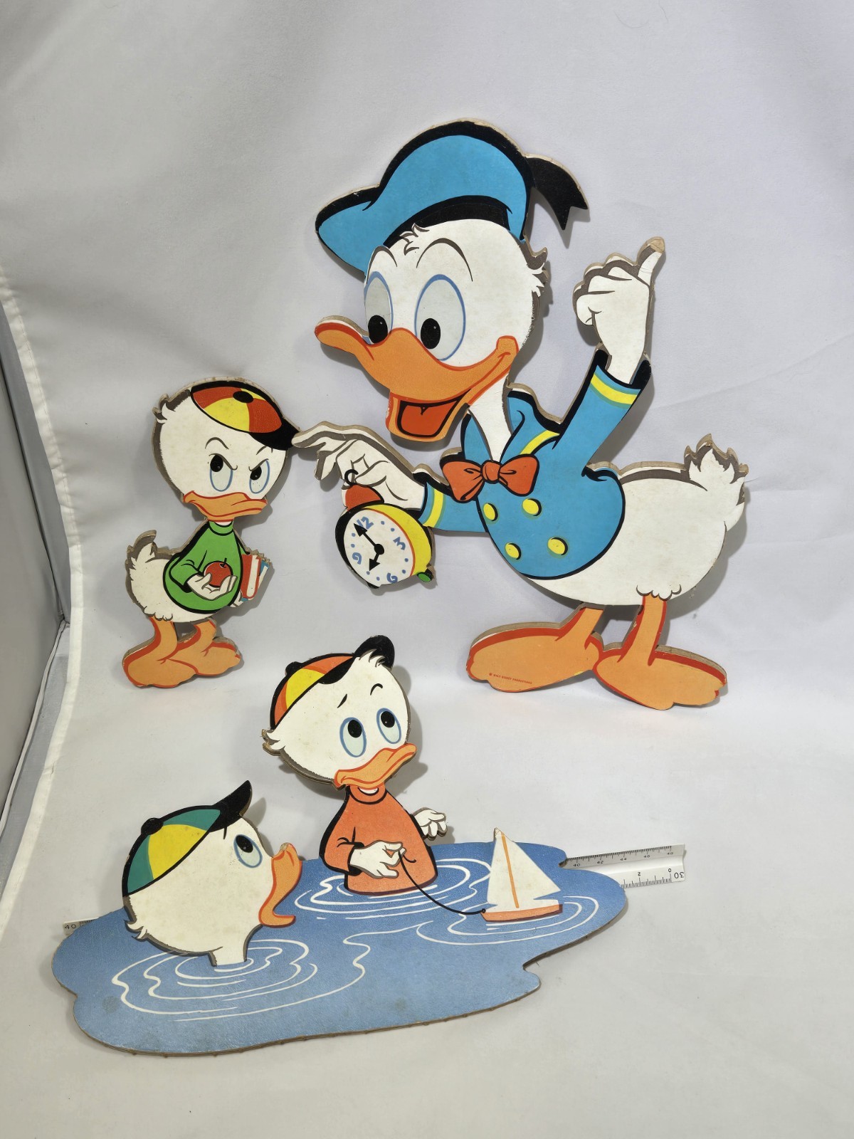 RARE Vtg Disney 3pc Wall Art Set Donald Duck Huey Dewey Louie Cardboard Pin-Ups