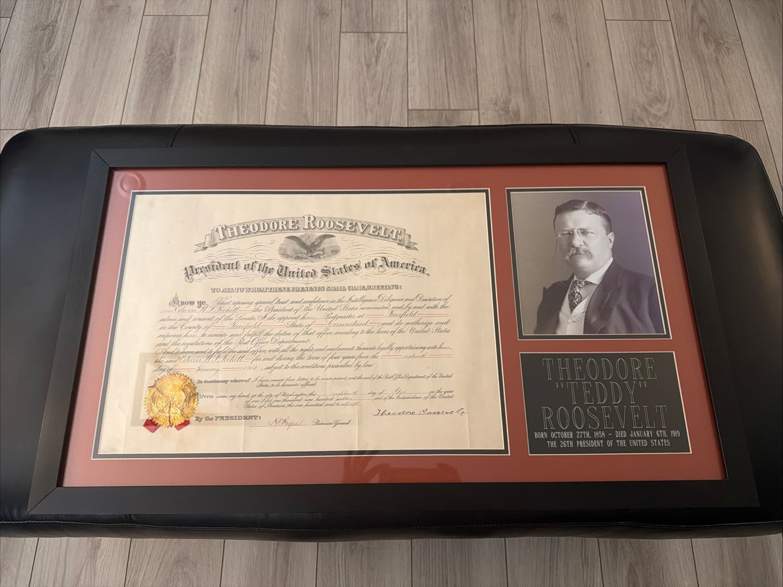 President Theodore Roosevelt Signed Appointment Document Custom Framed PSA 