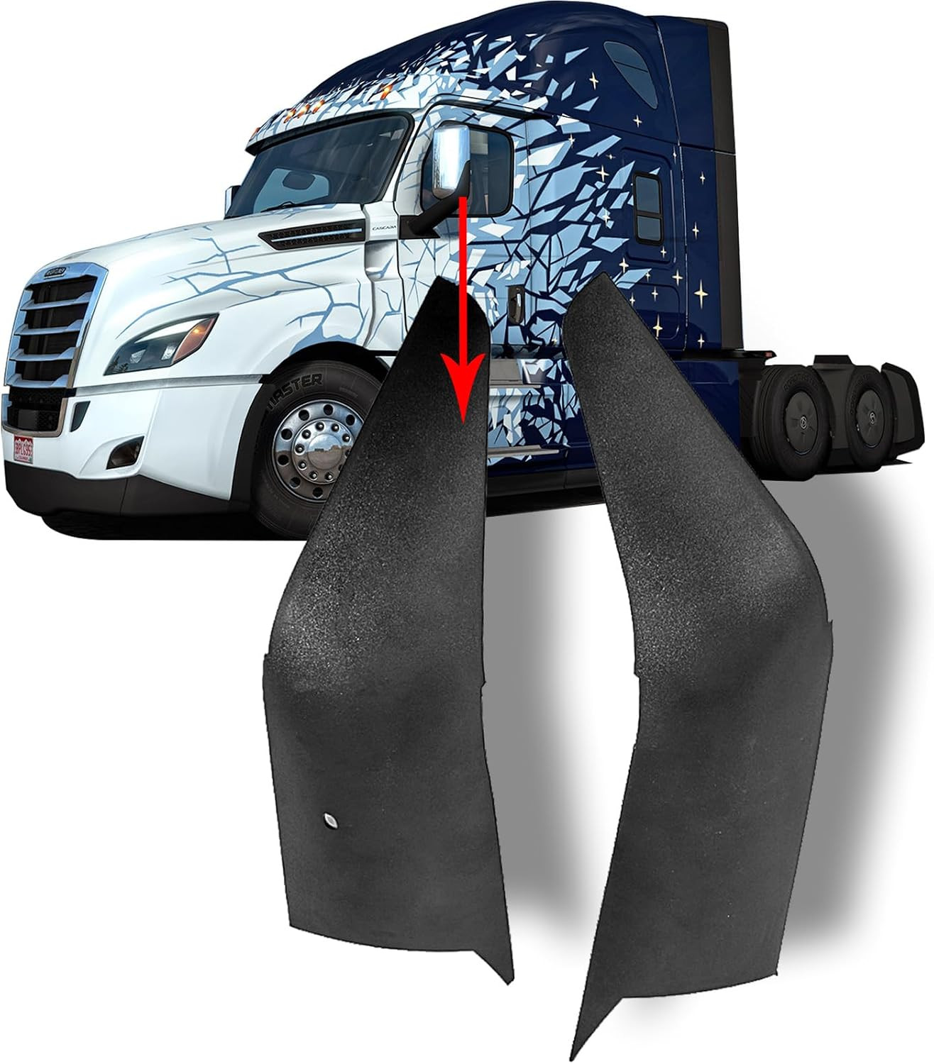 A Pair Black Door Mirror Arm Cover for 2018-2025 Freightliner Cascadia Accessori