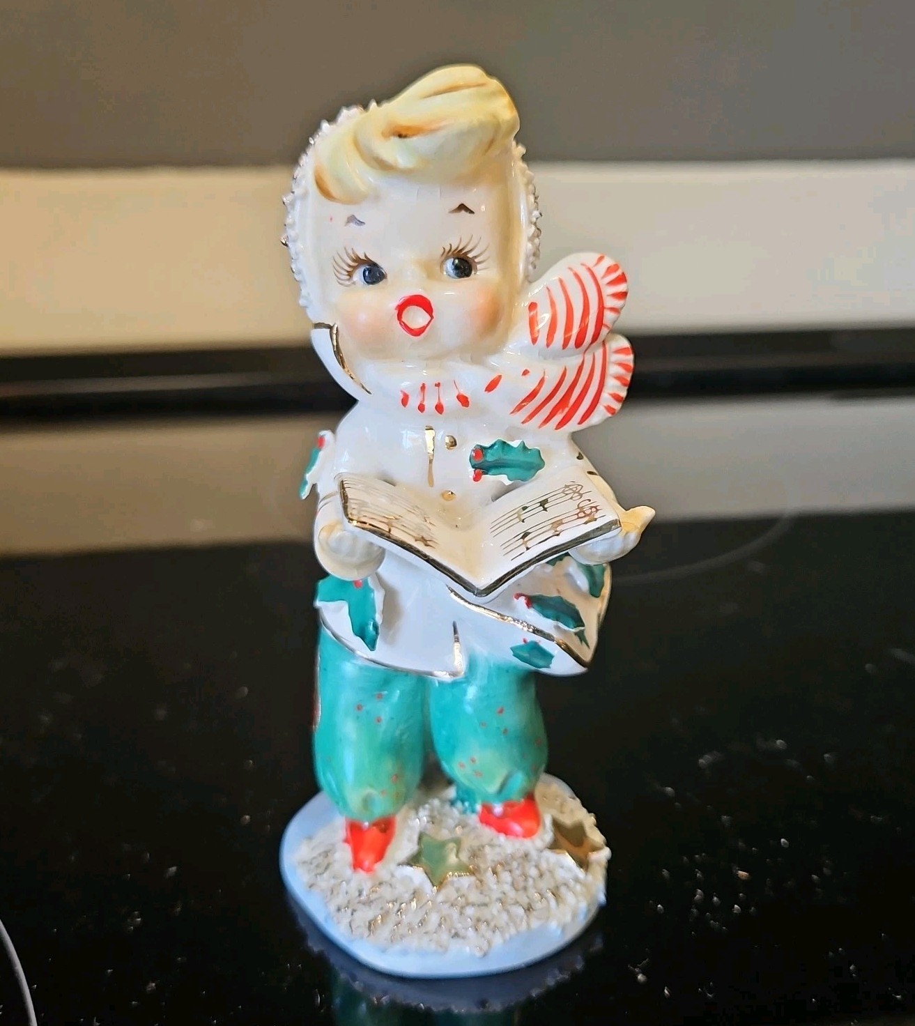 Vtg 50s Lefton Holiday Holly Berry Christmas Caroler 1957 Japan Figurine NMINT