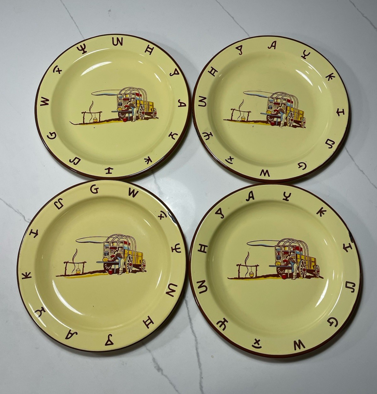 4 Vintage Monterrey Western Wear Dinner Plates Chuckwagon Cowboy 10.25