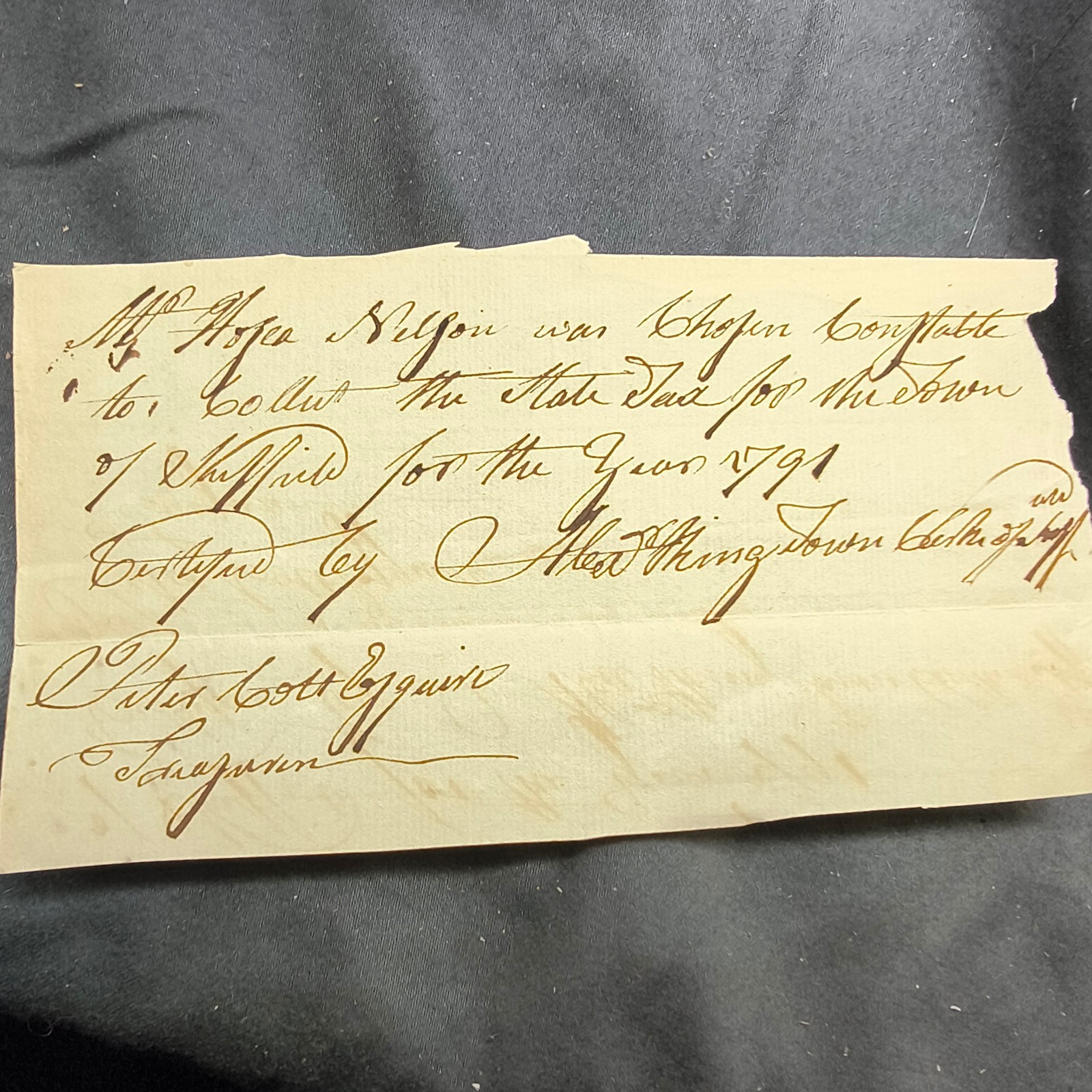 1791 Town Document Signed Peter Colt CT, Rev. War Officer & GrFather Sam Colt