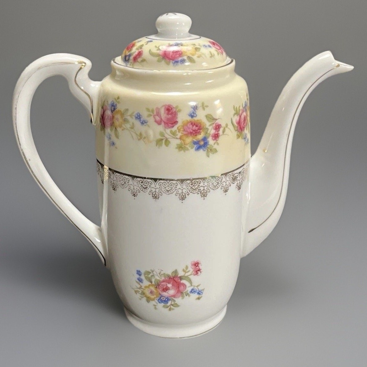 Vintage Gold Castle Hostess Mini Teapot Coffee Pot w/Lid Japan Floral Gold Trim