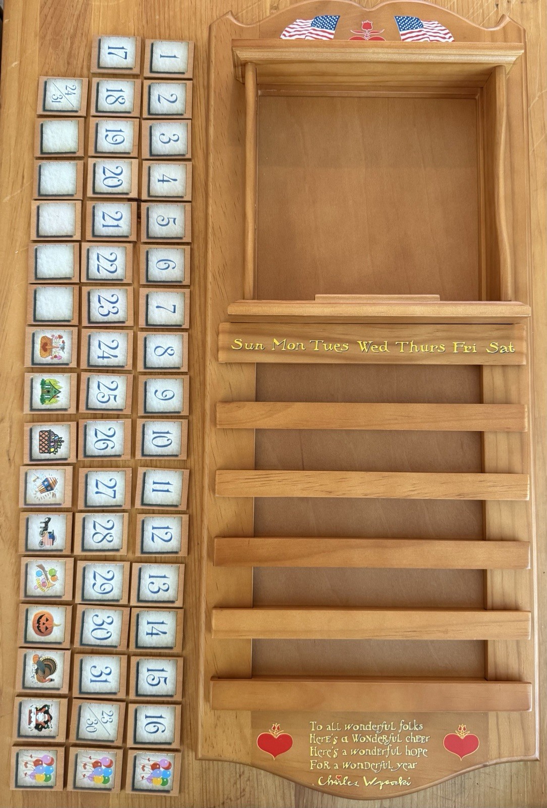 Charles Wysocki New In Box Perpetual Wooden Calendar Americana With Plate Holder