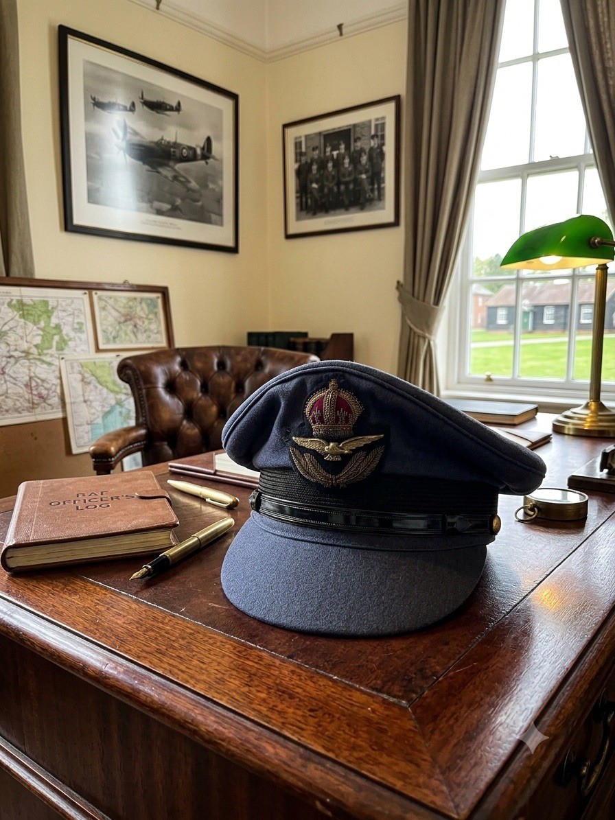 Vintage Post WW2 UK British Royal Air Force RAF Officers Visor Hat Cap Sz: 7-1/4