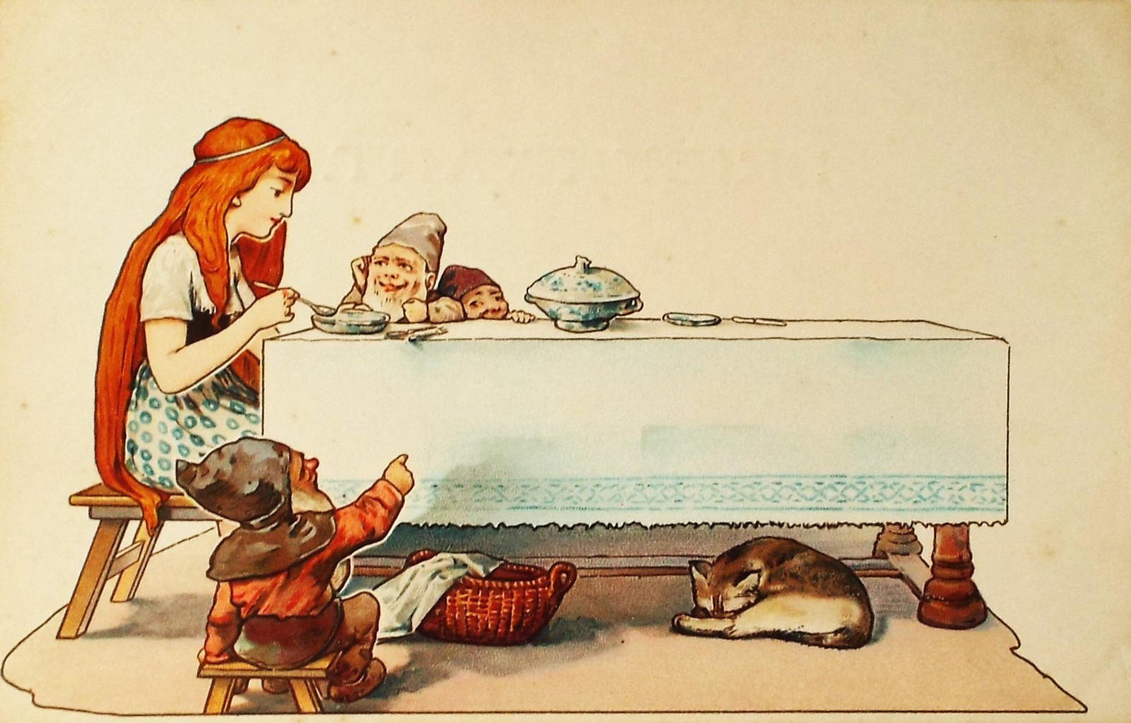 FABULOUS EARLY FANTASY 1899 Art Nouveau Snow White dwarf cat Netherlands