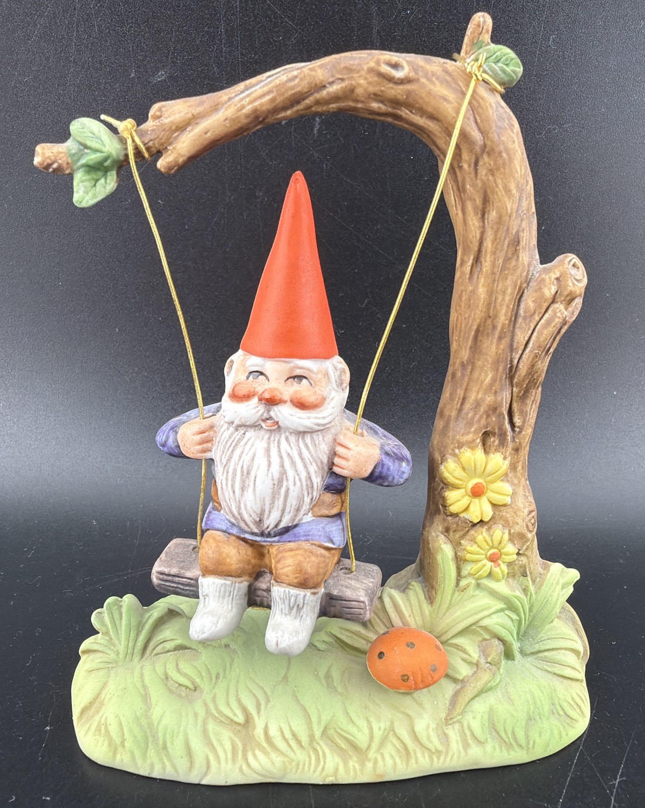 Vintage 1979 Unieboek Gnome on Swing  From Tree Fairy Garden Japan