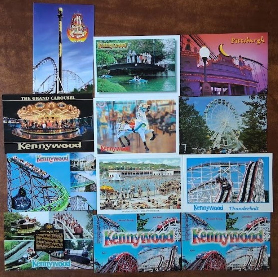 12 KENNYWOOD AMUSEMENT PARK Postcards - ROLLER COASTER / CAROUSEL Etc