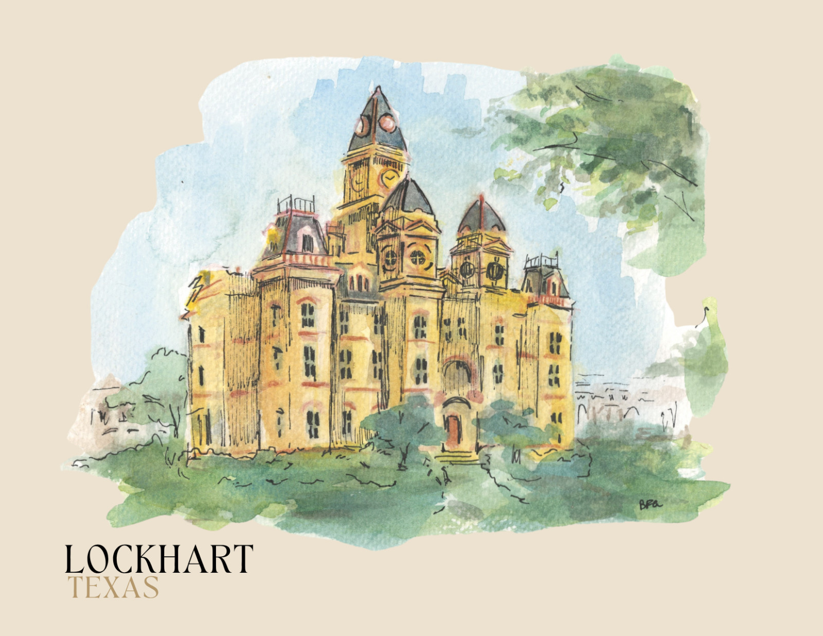Postcard Original Art: Courthouse @ Lockhart, TX (5 pack)