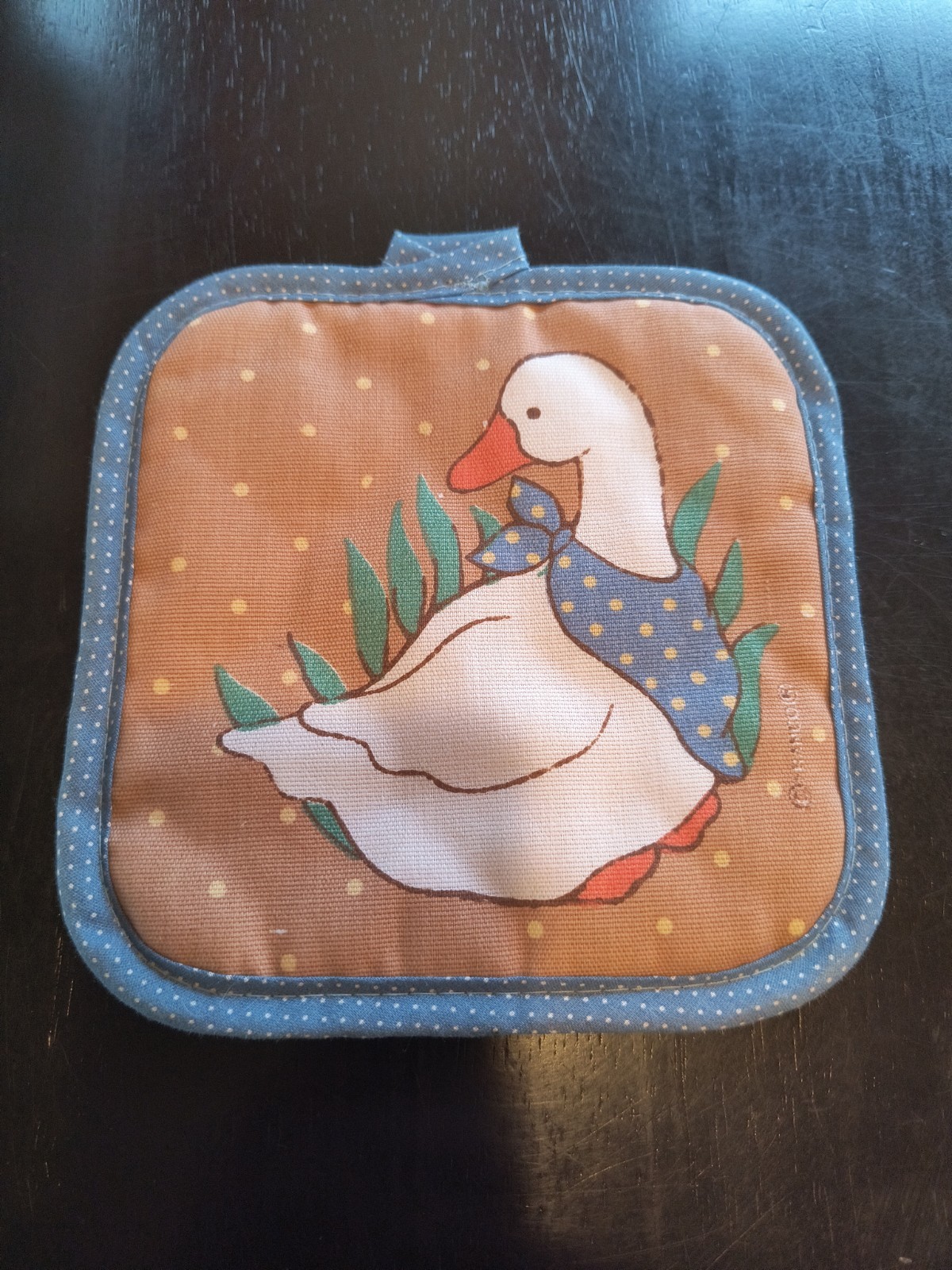 Vintage Franco Goose Geese Blue Polka Dot Potholder Pot Holder Quilted