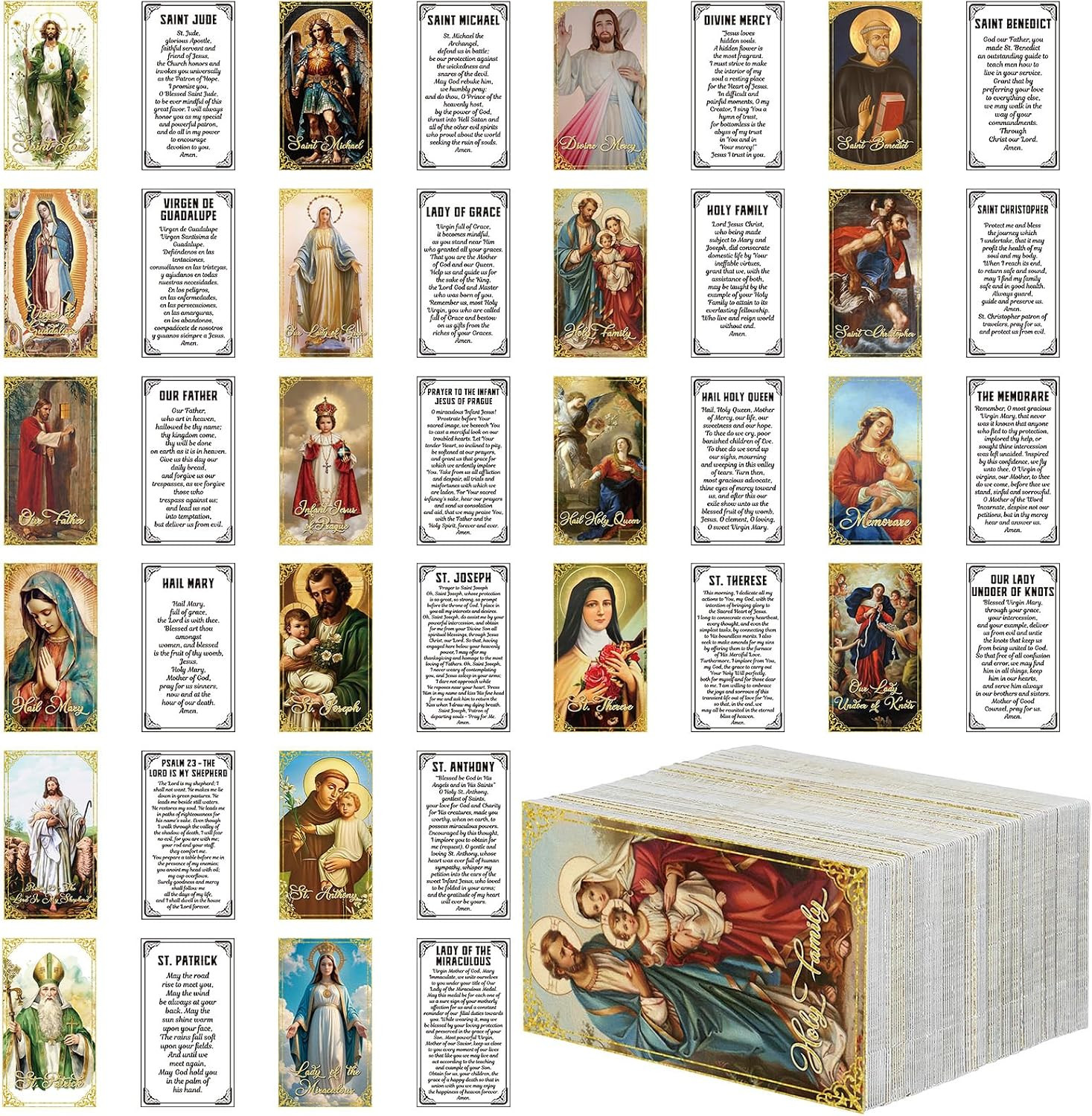 Skyygemm 240 Pcs Catholic Holy Cards Bulk With Saints Prayers 20 Style