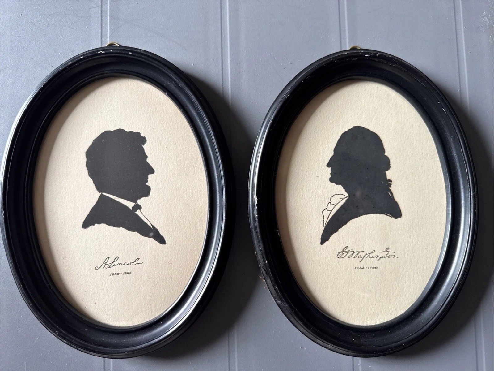Antique 1926 Silhouette Pair Washington & Lincoln Craftsman Press Chicago Schanz