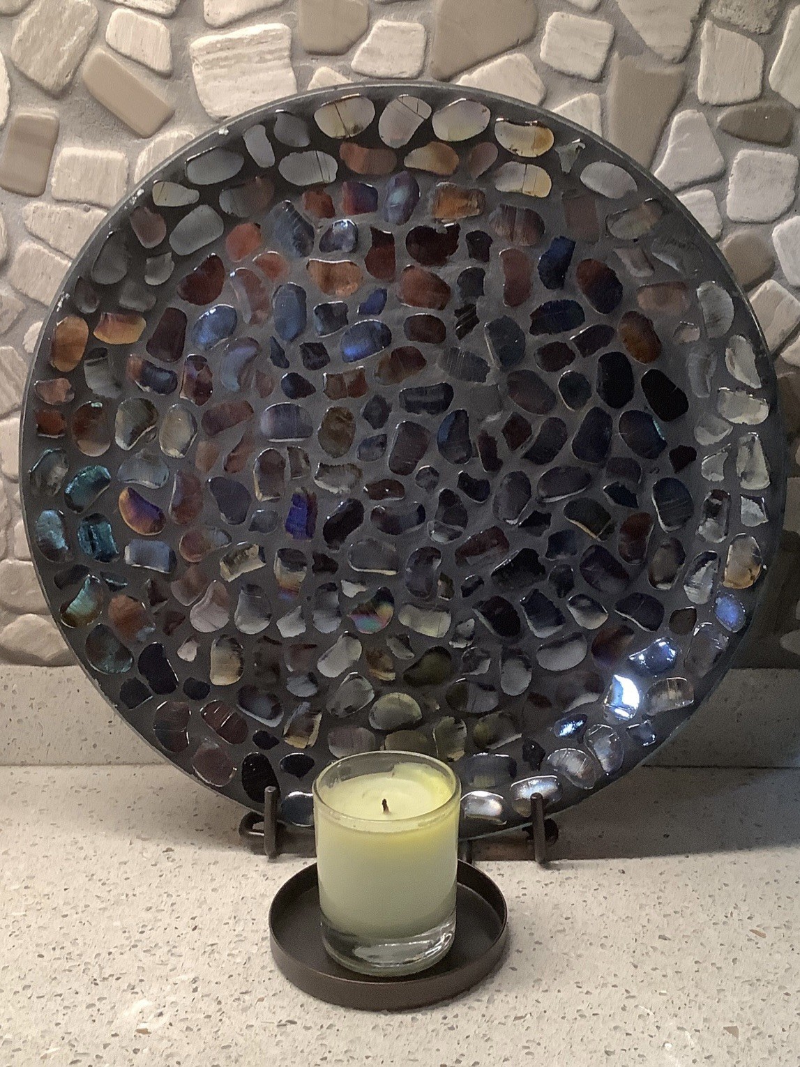 Partylite “AURORA” Iridescent Nugget Mosaic Art Glass Candleholder, Mint Cond