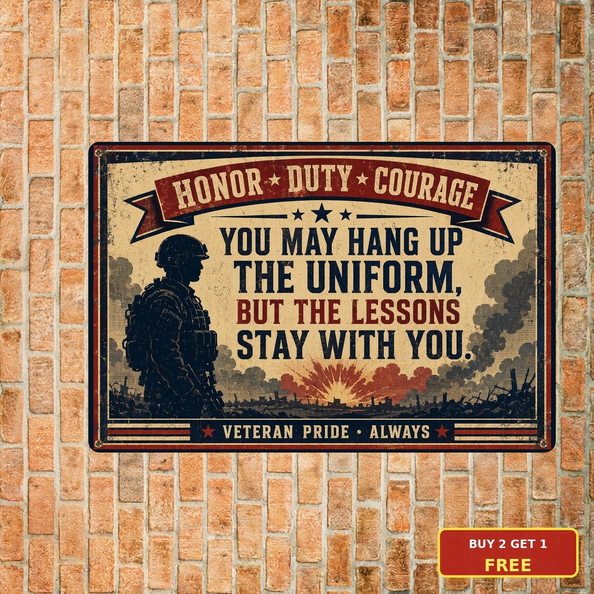 Patriotic Military Veteran Tin Sign Will Never Forget Wall Plaque