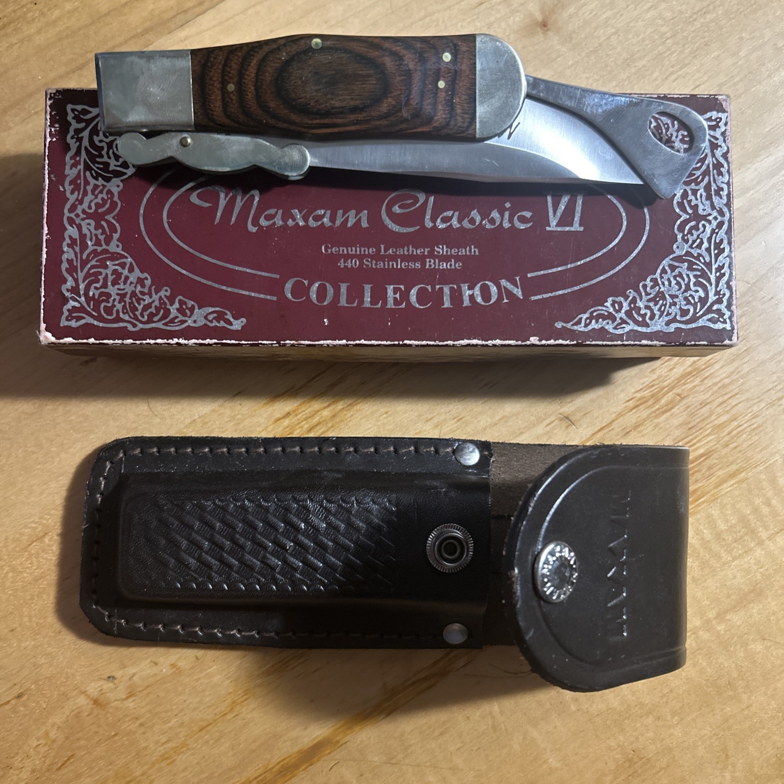 1980s Vintage Maxam Classic VI Folding Knife Model 1087-M With Sheath And Box