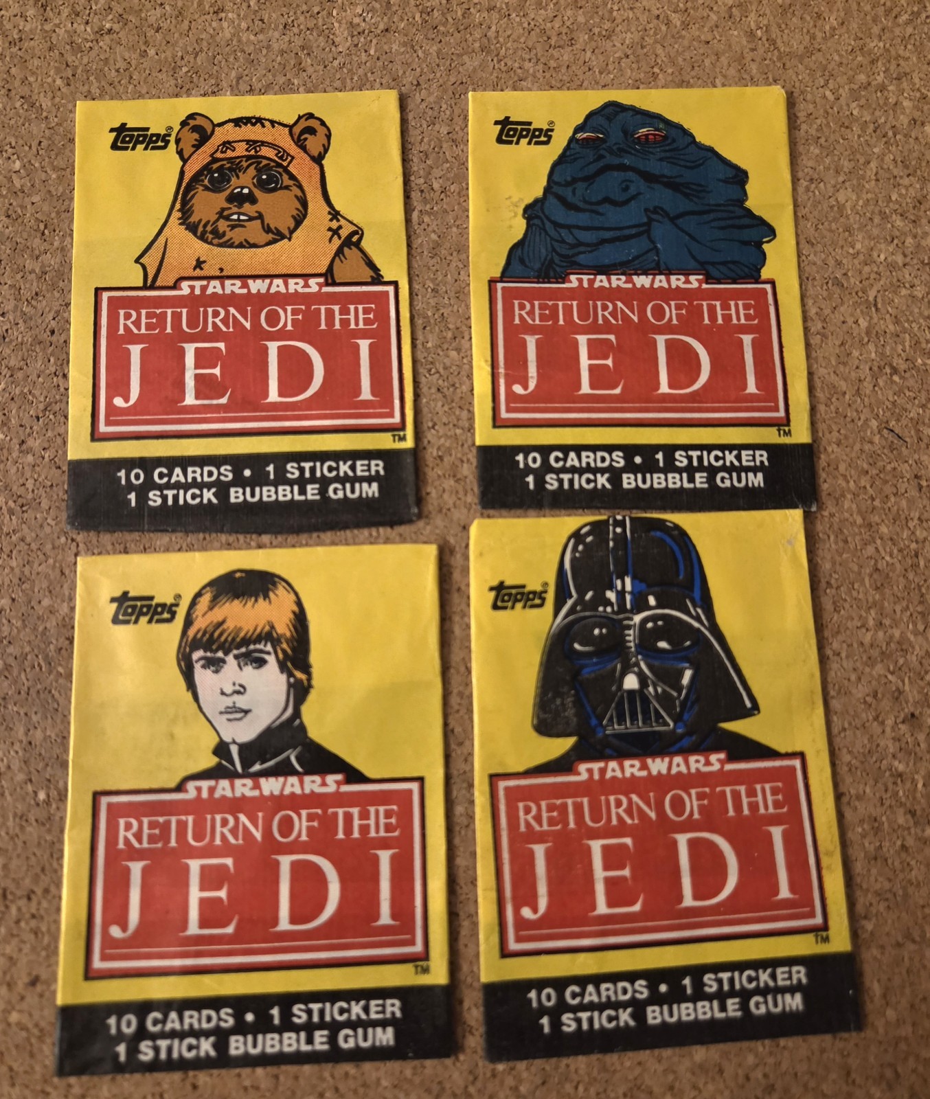 1983 Topps Star Wars Return of the Jedi Complete 4 Character Wax Wrapper Lot EX