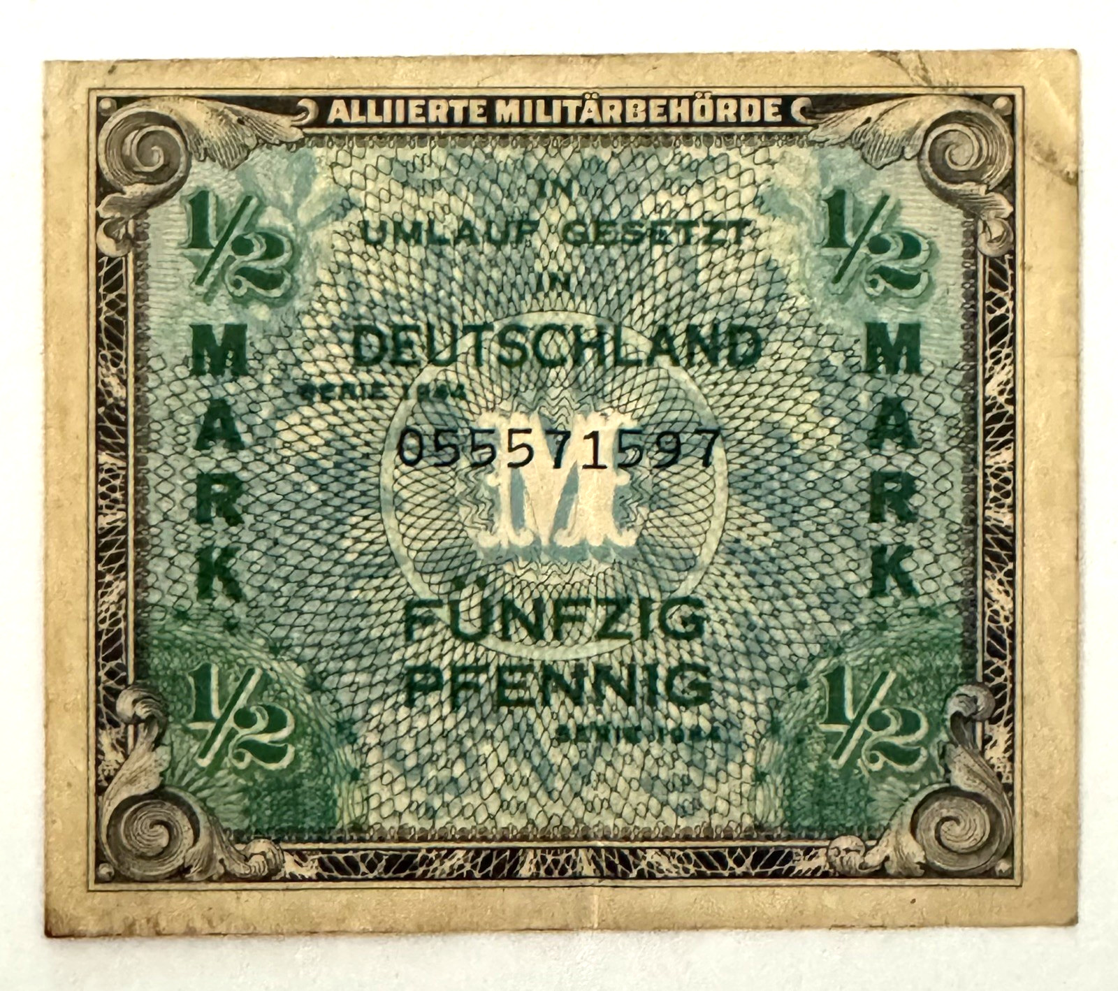 Vtg WWII US Army 1/2 Mark Germany Invasion Allied Currency Paratrooper 1944 WW2