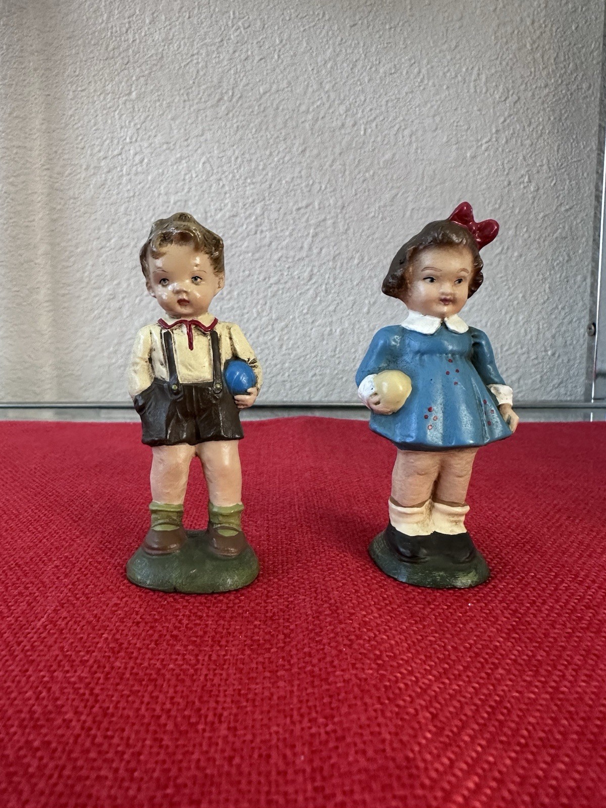 Vintage Marolin Germany Papier Mache Children Figurines Pair Boy and Girl 3.75