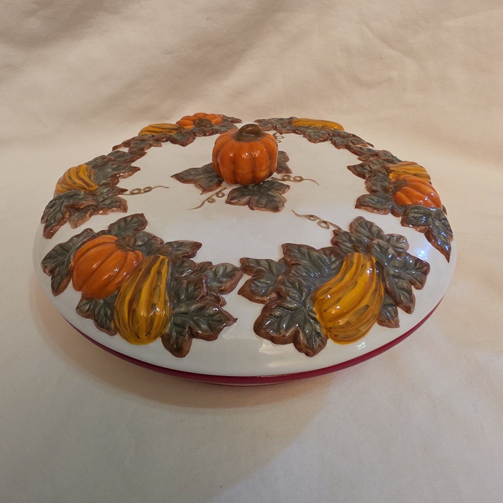 Vintage Style-Eyes Baum Bros Pumpkin Pie Keeper Lidded Dish Fall Decor AS-IS