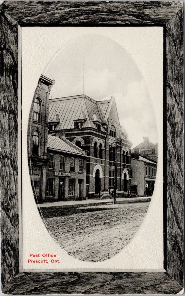 Post Office Prescott Ontario ON WC Robinson Store c1911 Oval Postcard H16