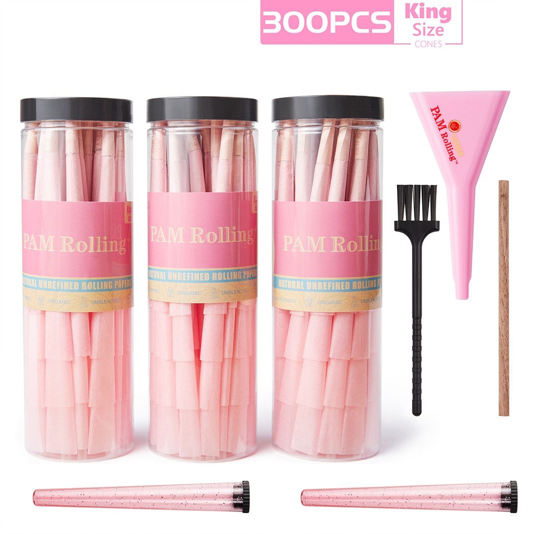 300Pack King Size W/Filter Tip Pre Rolled Cones with Cone Loader Stick and Tubes