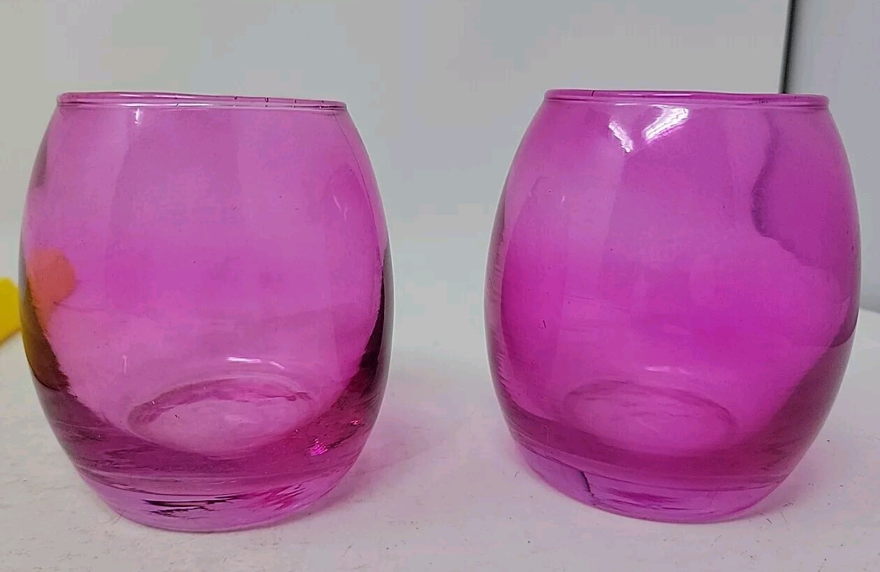 Vintage Pair 2 Hot Pink Ombré Art Glass Votive Candle Holder Decor 3.2\