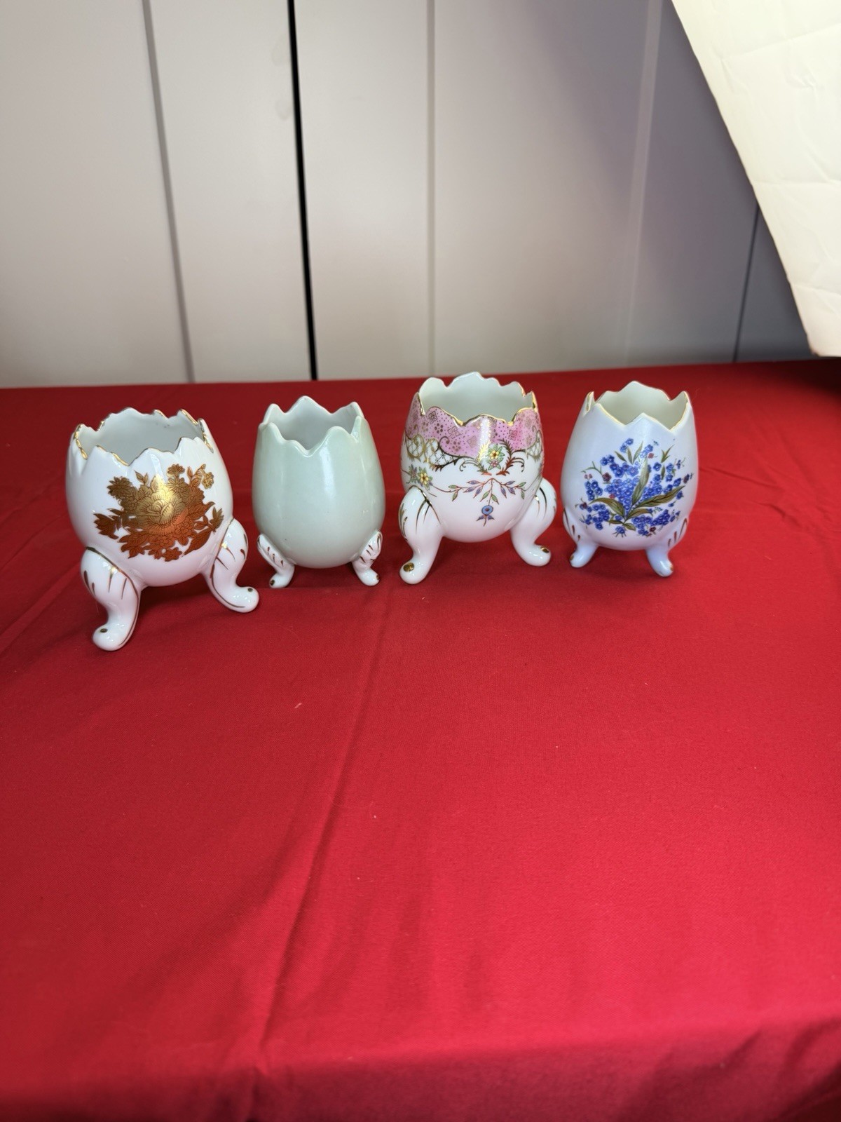 Vtg Lot 4 Porcelain Cracked Egg Vases Planters Lefton 8189 Footed Japan 4”