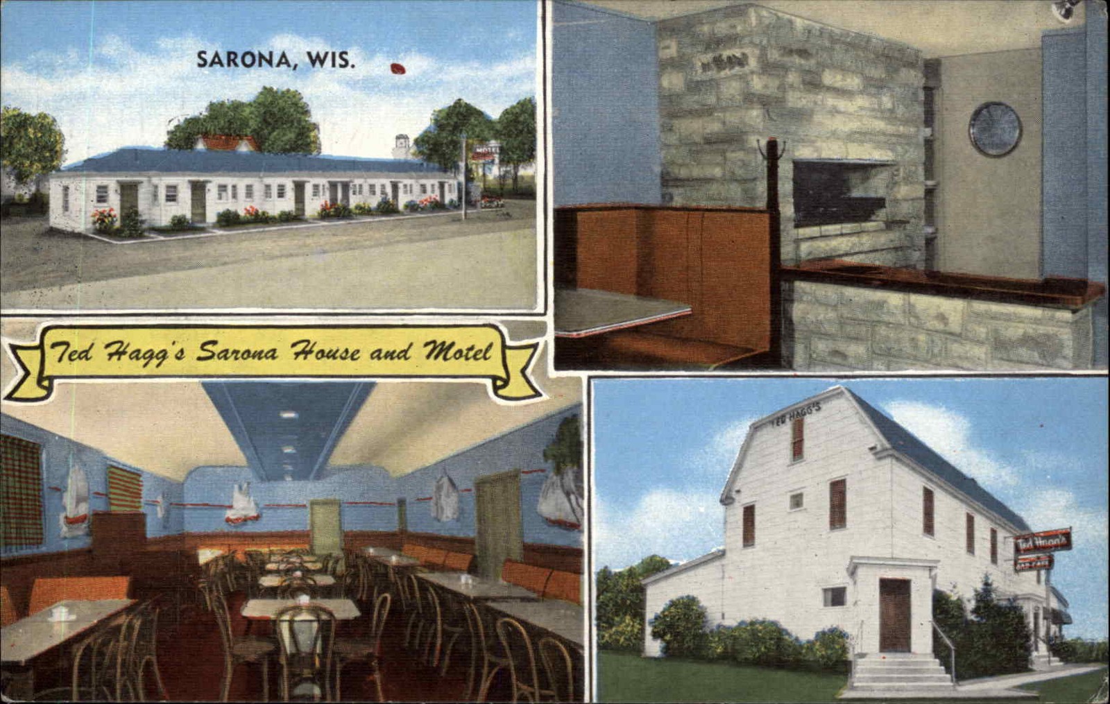 Sarona WI Wisconsin Ted Hagg\'s Sarona House Motel c1930-50s Vintage Postcard