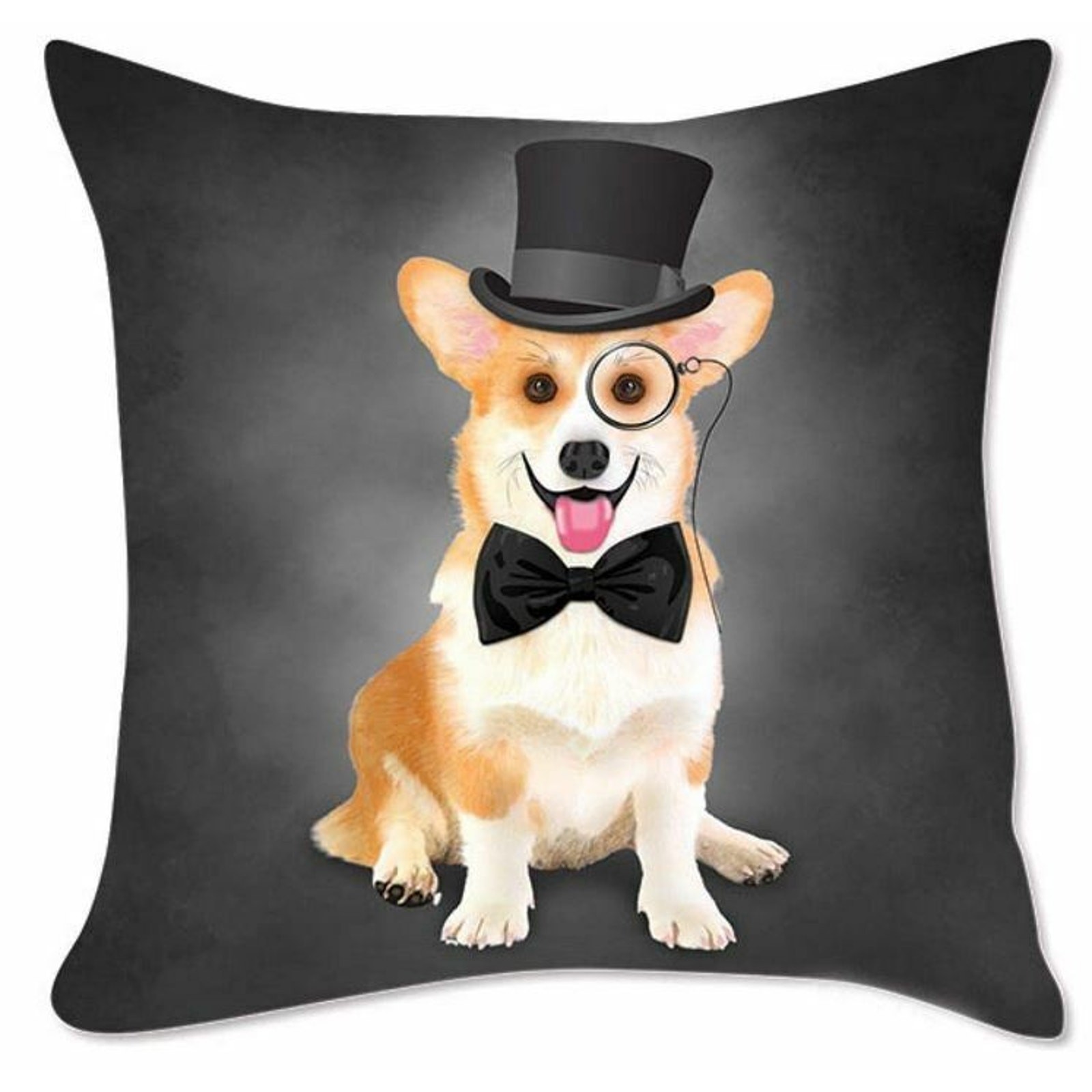 New Cultured Corgi Puppy Dog Top Hat Monocle & Tie Pillow Cover Home Gift