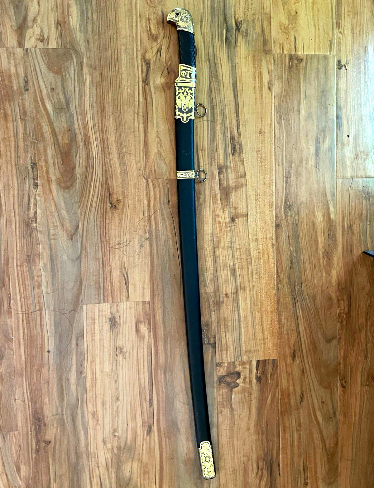 Russian Dao Reproduction Sword Steel Blade Black Scabbard Gold-Tone Fittings