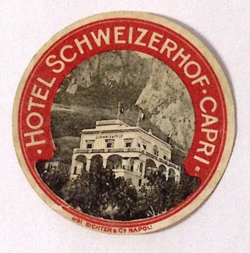 c1940s Hotel Schweizerhof Capri ITALY Luggage Label 2.5\