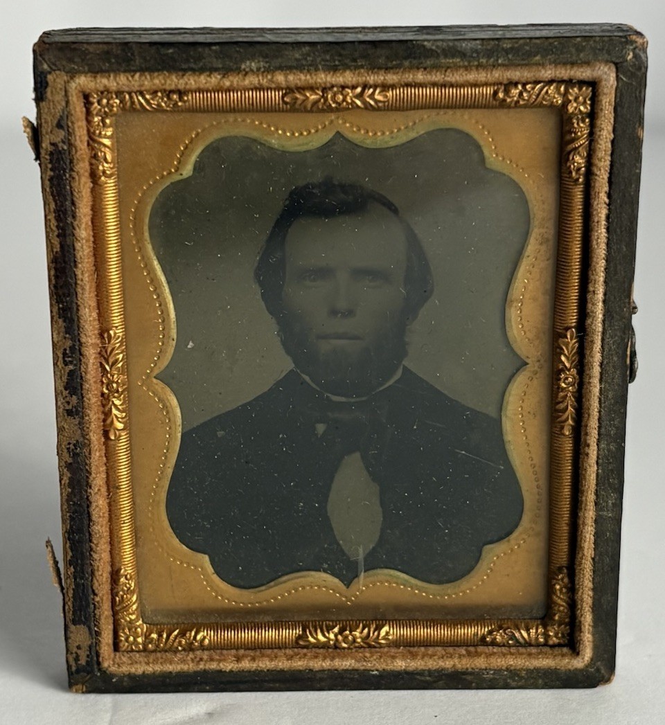 Antique 1850s-1860s Ninth Plate Tintype Gentleman Portrait Ornate Case Civil War