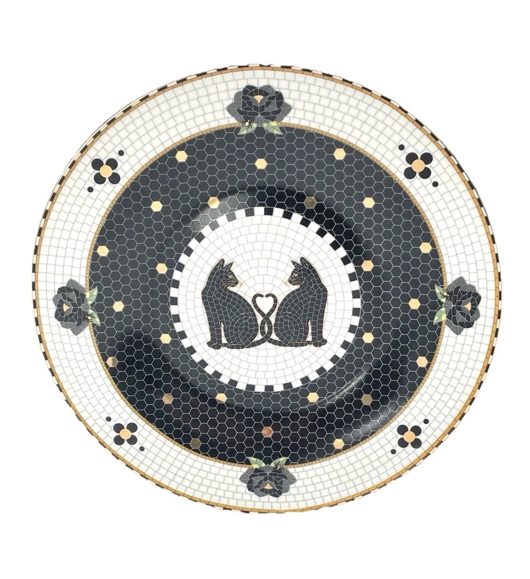 Anthropologie Halloween Bistro Tile BLACK CATS 8.25” Salad/Dessert Plate NEW   d